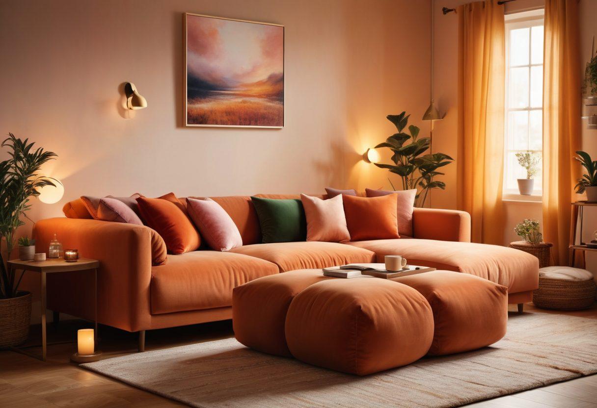 A vibrant, open and inviting intimate space with soft lighting, plush cushions, and warm colors creating a comfortable atmosphere. Incorporate diverse couples engaged in loving, playful interactions, radiating positivity and connection. Add elements symbolizing empowerment and communication, such as an open book and heart shapes subtly integrated into the decor. The overall mood should evoke warmth, trust, and intimacy. super-realistic. vibrant colors. warm tones.